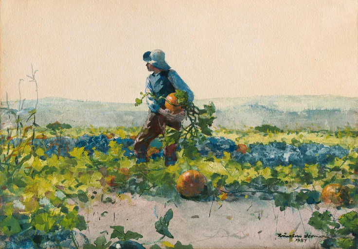 For to Be a Farmer's Boy: watercolor by Winslow Homer, 1887.