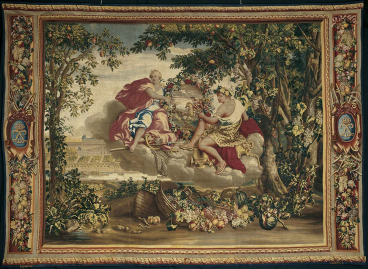 Autumn, from The Seasons: wool and silk, slit and double interlocking tapestry weave by After a design by Charles Le Brun, 1700/20.
