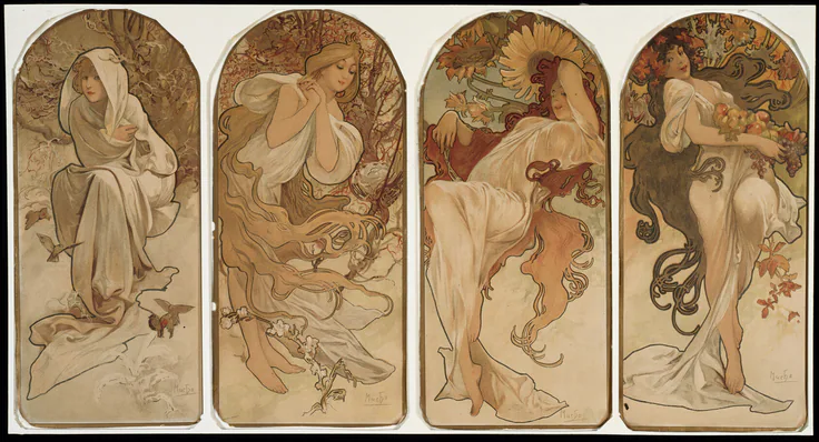The Seasons: color lithograph on paper by Alphonse Marie Mucha, 1897.