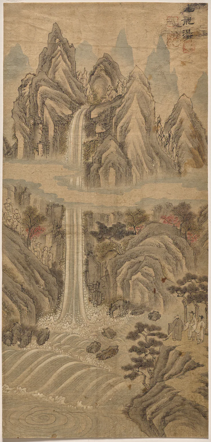 Nine-Dragon Falls: ink and color on paper by Han Unpyeong, late 1800s.