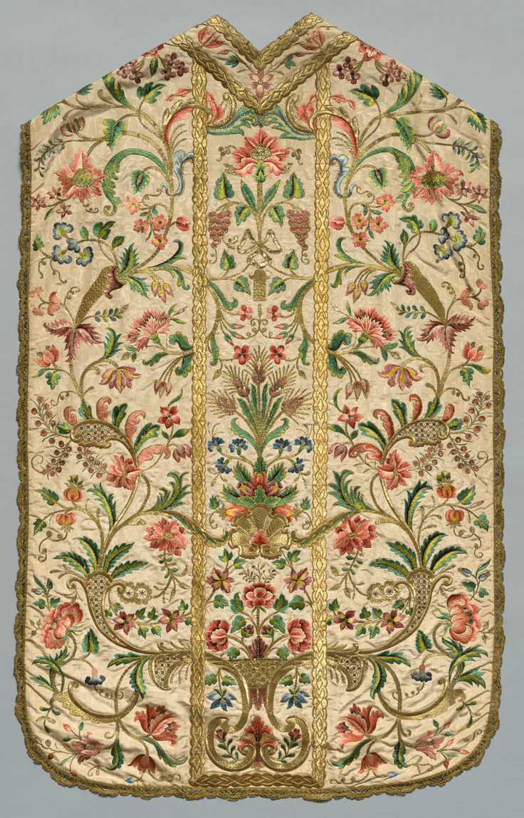 Chasuble: silk and metallic threads; embroidery, 1700s.