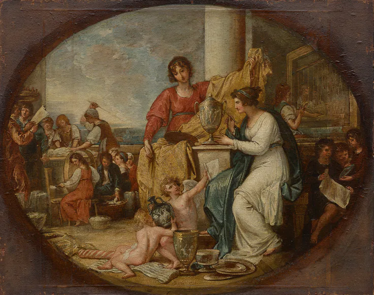 British Manufactory; A Sketch: oil on paper mounted on wood by Benjamin West, 1791.