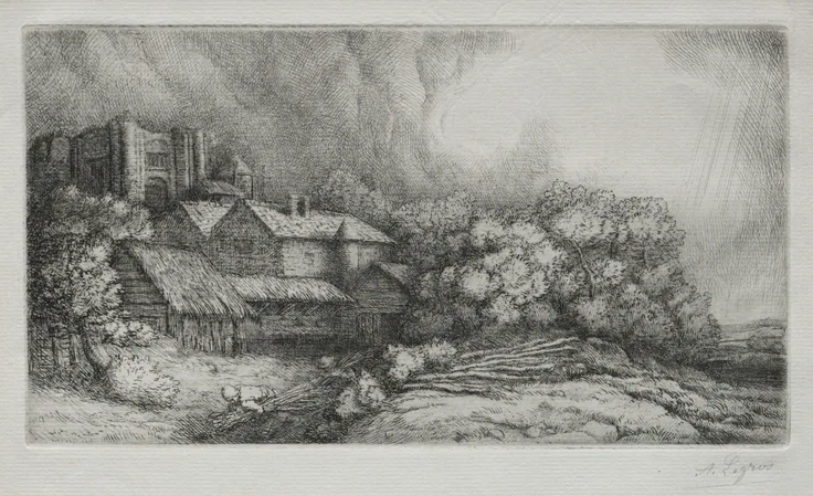 The Abbey Farm (La Ferme de l'abbaye): etchingand drypoint by Alphonse Legros, c. 1893.