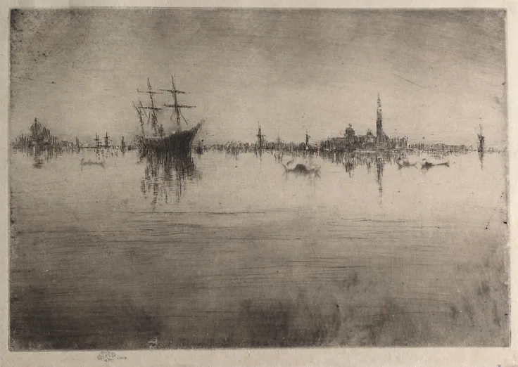 Nocturne: etching by James McNeill Whistler, 1880.