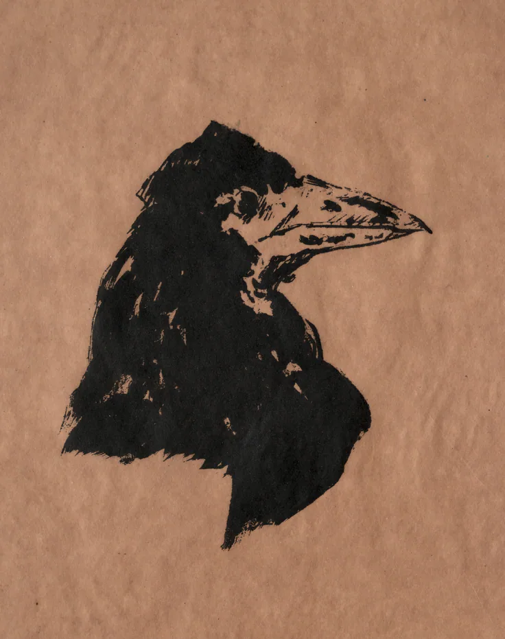 Raven's Head in Profile: lithograph by Édouard Manet, 1875.