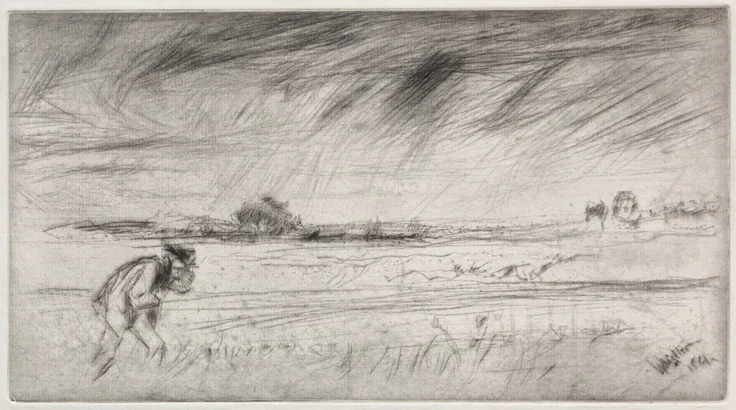The Storm: drypoint by James McNeill Whistler, 1861.