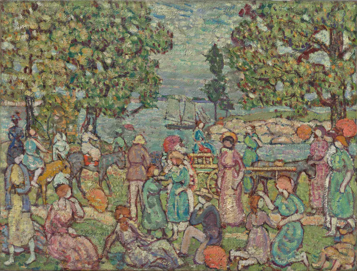 On the Beach, No. 3: oil on canvas by Maurice Prendergast, c. 1915–18.