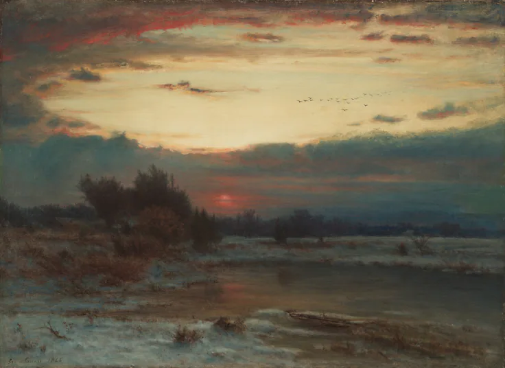A Winter Sky: oil on canvas by George Inness, 1866.