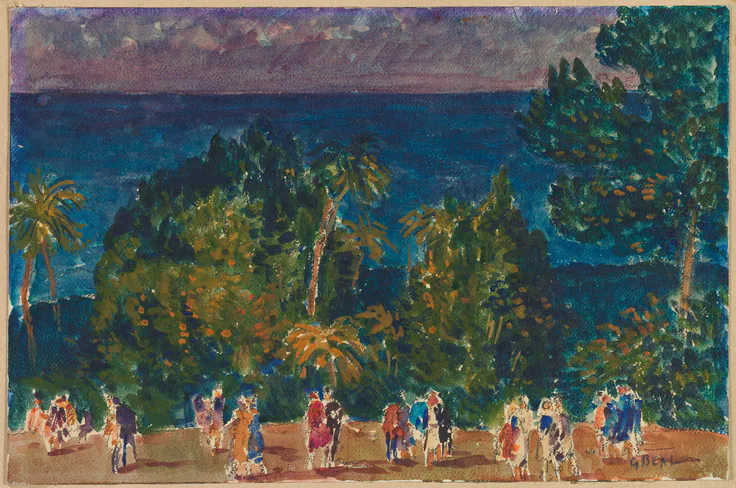 Moonlight, Bermuda: watercolor with gouache, black crayon and traces of graphite by Gifford Beal, c. 1919.