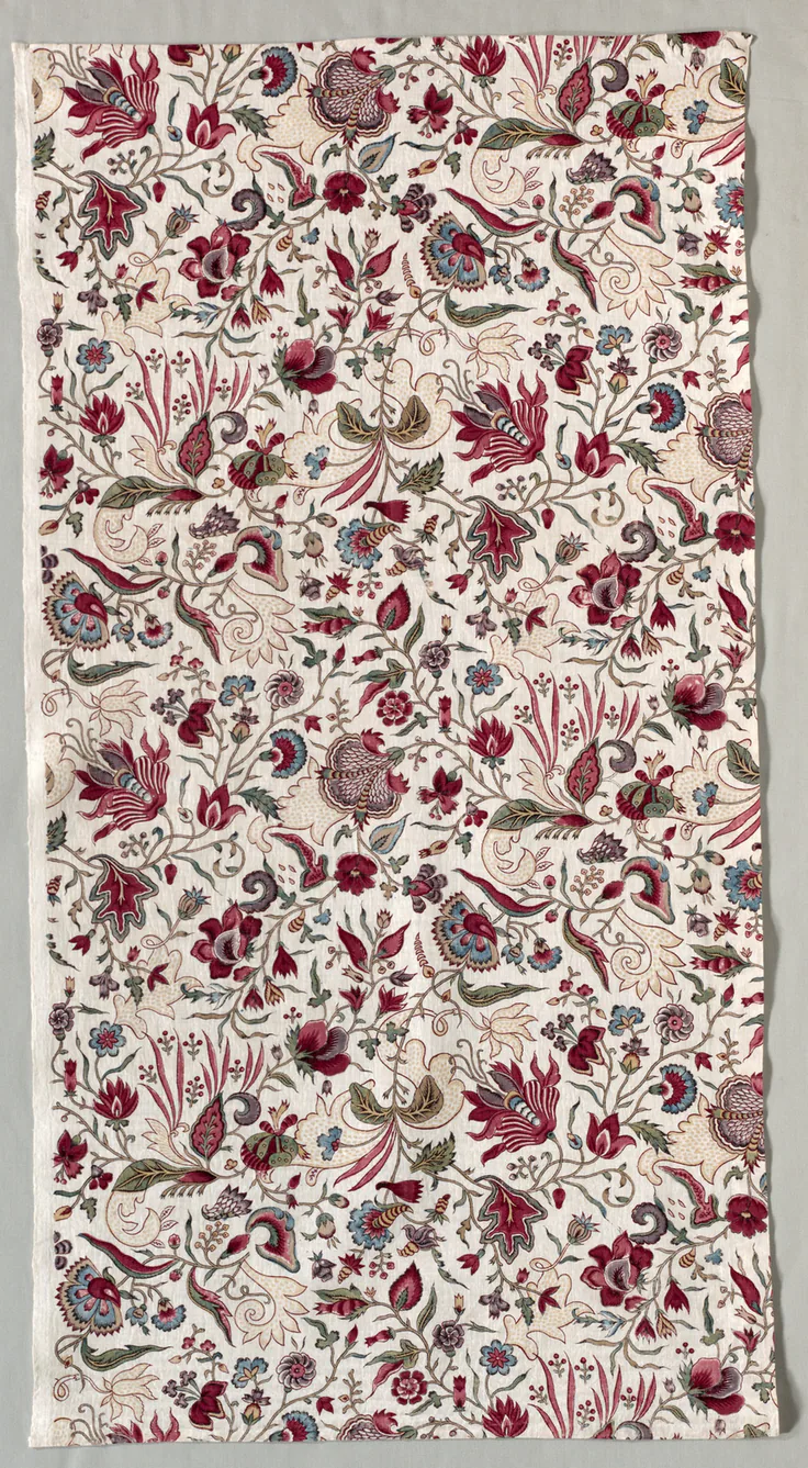 Fragment of a Quilted Skirt: woodblock print on cotton, c. 1785.