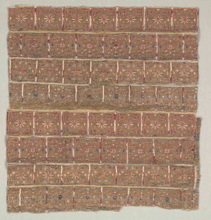 Vestment fragment with stars in staggered squares: textile, 1200s.