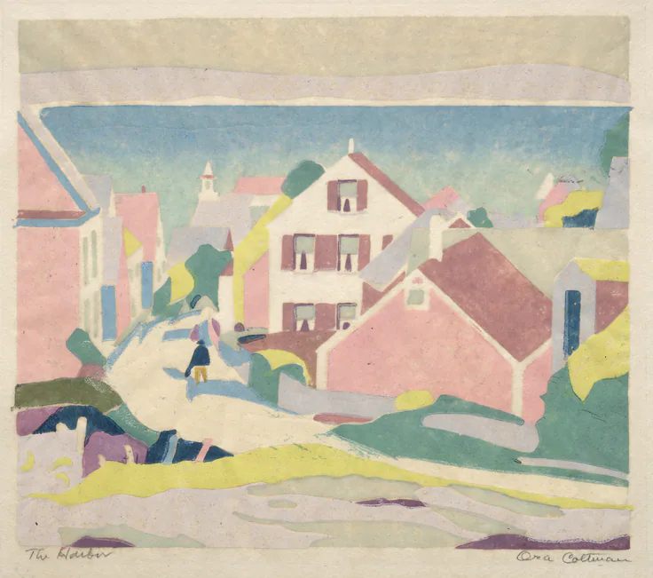 The Harbor: linoleum cut by Ora Coltman, 1928.