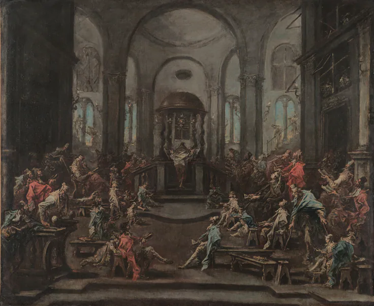 Interior of a Synagogue: oil on canvas by Alessandro Magnasco, c. 1725–35.