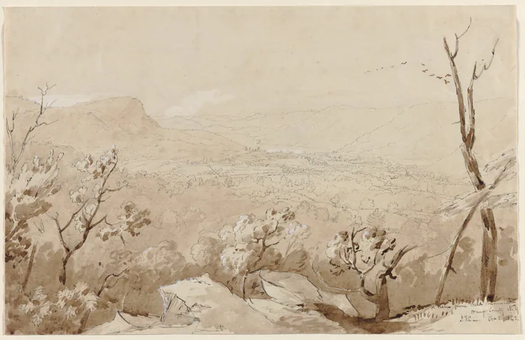 A View from Bald Mountain, Orange County, N.Y.: drawing by Jasper F. Cropsey, 1843.