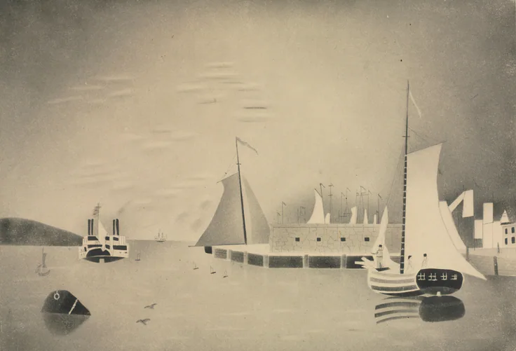 Harbor Scene: pencil by Mary Altha Nims, 1850s or 60s.