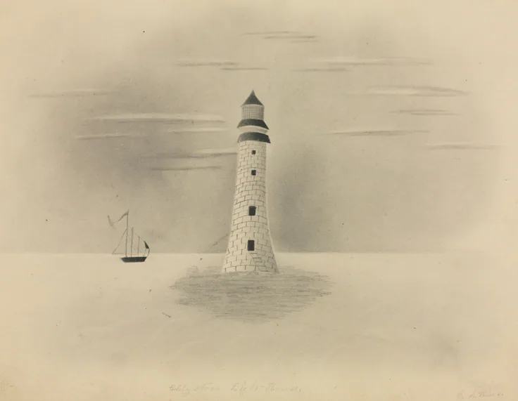 Eddystone Lighthouse: pencil by Mary Altha Nims, 1840.