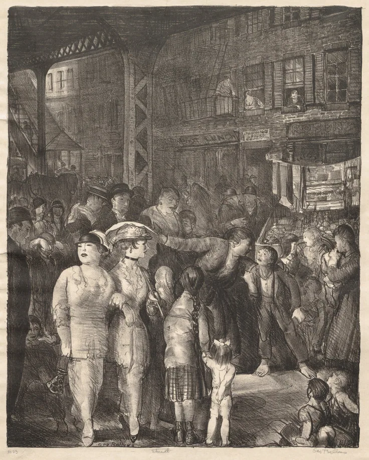The Street: lithograph by George Bellows, 1917.