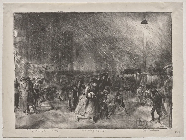 Evening Snow: lithograph by George Bellows, 1921.