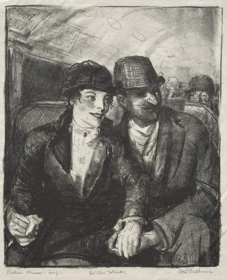 In the Subway: lithograph by George Bellows, 1921.