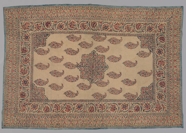 Prayer Mat: block printed and painted quilted cotton, early 1800s.