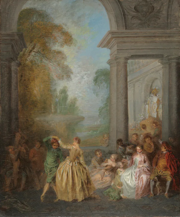 Dancers in a Pavilion: oil on canvas by Jean-Baptiste Pater, 1720s.