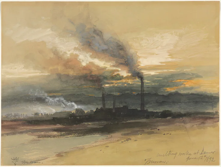 Smelting Works at Denver: watercolor and gouache by Thomas Moran, 1892.