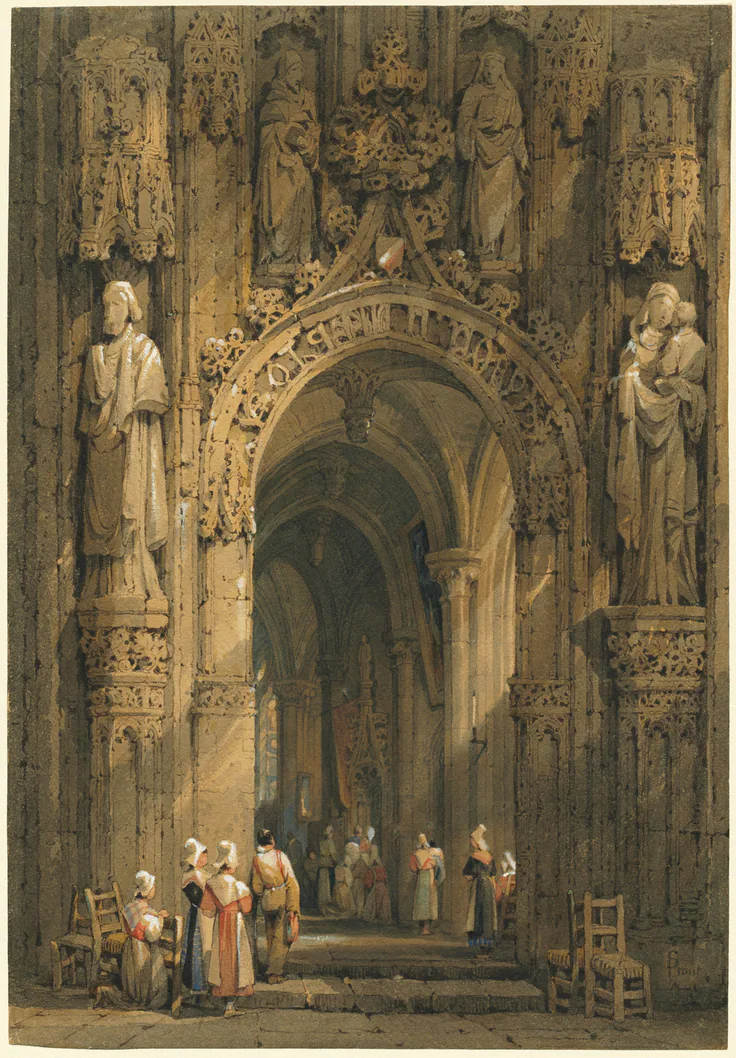 Interior of a Cathedral: drawing by Samuel Prout, c. 1820s.