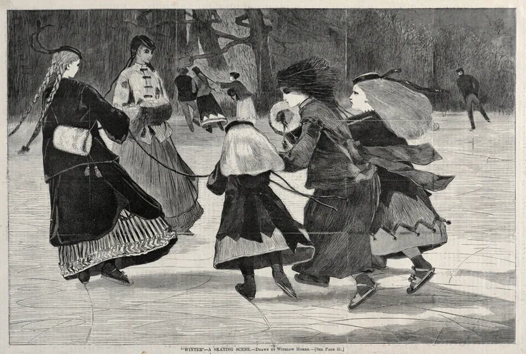 "Winter" - A Skating Scene: wood engraving by Winslow Homer, 1868.