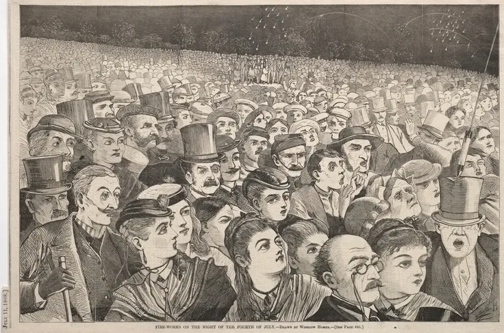Fire-Works on the Night of the Fourth of July: wood engraving by Winslow Homer, 1868.