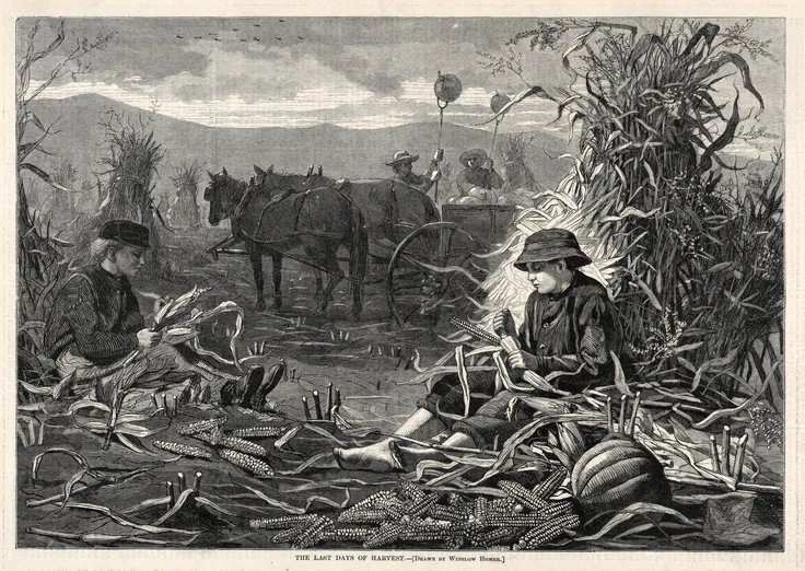 The Last Days of Harvest: wood engraving by Winslow Homer, 1873.