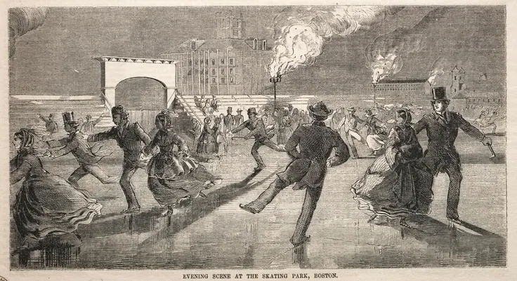 Evening Scene at the Skating Park, Boston: wood engraving by Winslow Homer, 1859.