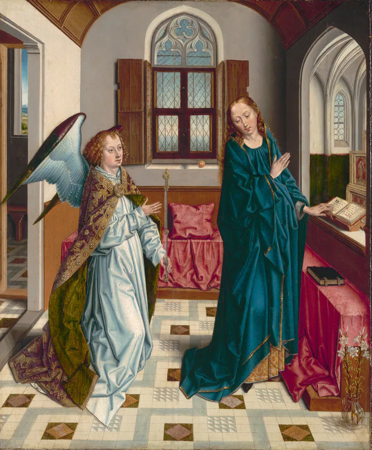 The Annunciation: oil on wood by Albert Bouts, c. 1480.
