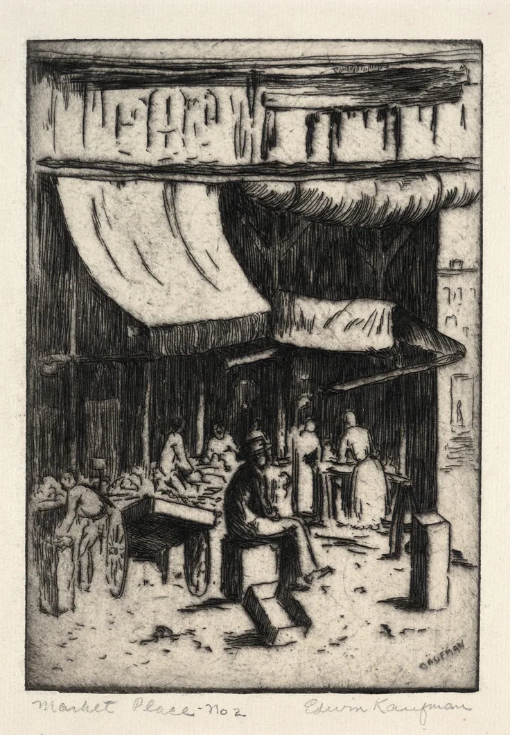 Market Place, No. 2, Cleveland, Ohio: etching by Edwin Kaufman, 1926.