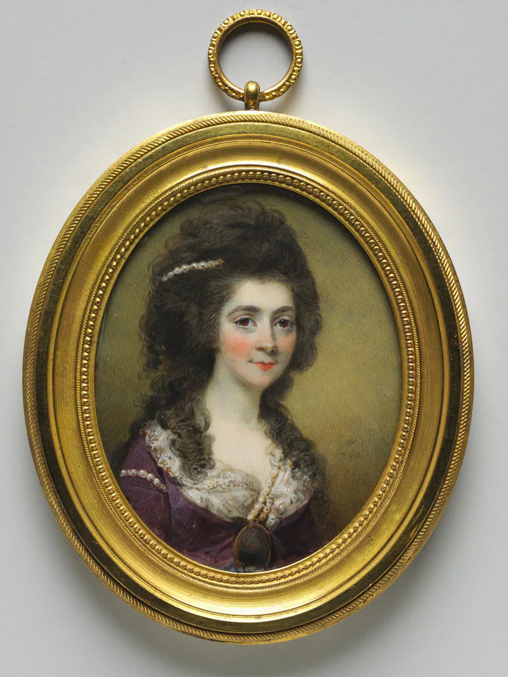 Portrait of a Woman, called Mrs. Close: watercolor on ivory in an ormolu frame by Horace Hone, 1786.