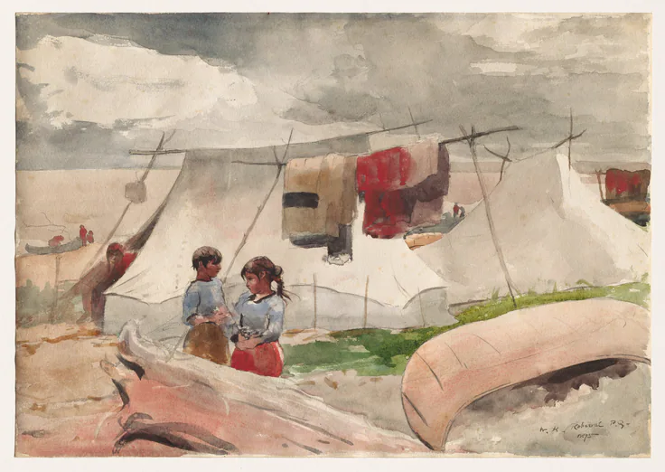 Indian Camp, Roberval, P.Q.: watercolor with gouache over graphite by Winslow Homer, 1895.