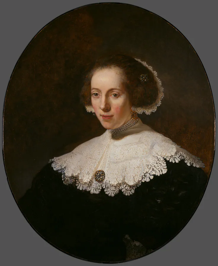 Portrait of a Woman: oil on wood by Rembrandt van Rijn, 1635 or earlier.