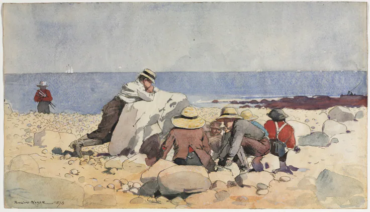A Clam-Bake: watercolor, gouache, and graphite by Winslow Homer, 1873.