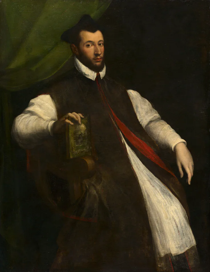 Portrait of a Prelate: oil on canvas by Girolamo da Carpi, mid-1500s.