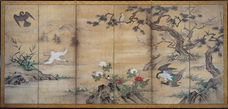 Birds and Flowers: painting by Kano Shōei, late 1500s.
