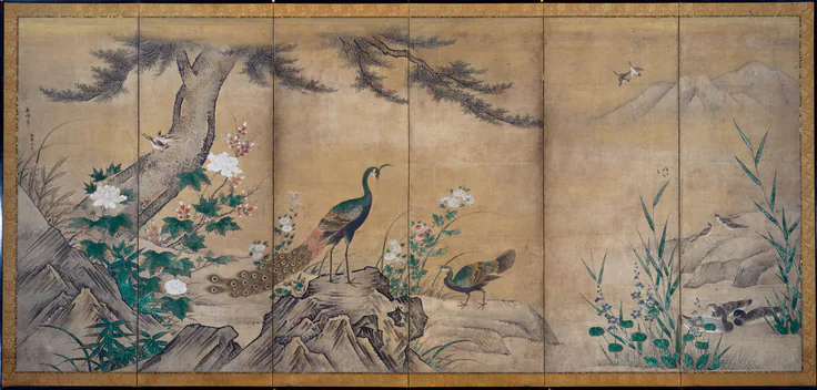 Birds and Flowers: painting by Kano Mitsunobu, late 1500s.