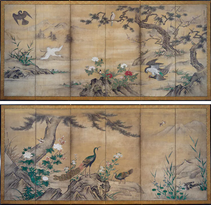 Birds and Flowers: painting by Kano Mitsunobu, late 1500s.