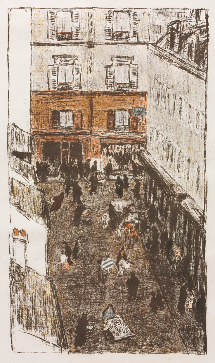 Street Corner Seen from Above: lithograph by Pierre Bonnard, 1899.