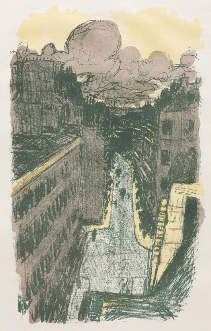 Street Scene from Above: lithograph by Pierre Bonnard, 1899.