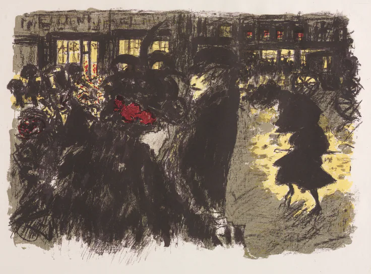 The Square at Evening: lithograph by Pierre Bonnard, 1899.
