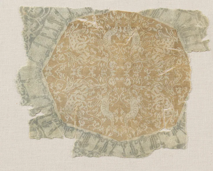 Fragment with Octagons and Four-Pointed Stars: silk: lampas weave, before 1949.