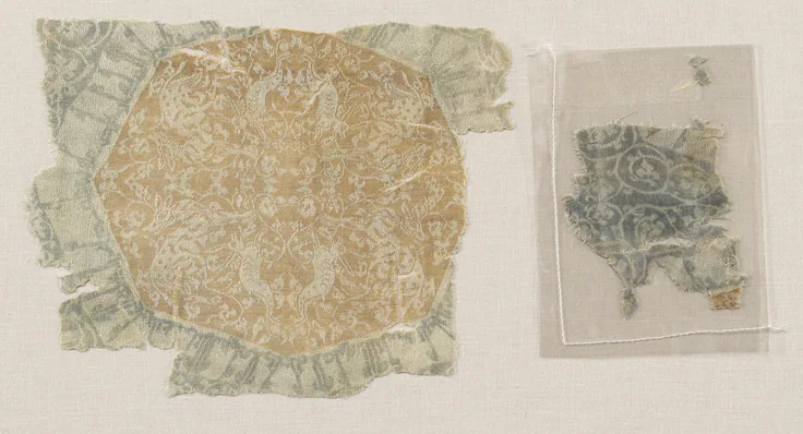 Fragment with Octagons and Four-Pointed Stars: silk: lampas weave, before 1949.