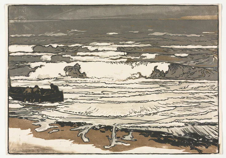 The Breaking Waves, Tide of September 1901: chiaroscuro woodcut by Auguste Louis Lepère, 1901.