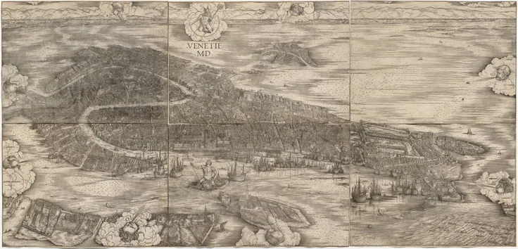 View of Venice: woodcut from six blocks on six sheets of paper by Jacopo de' Barbari, 1500.