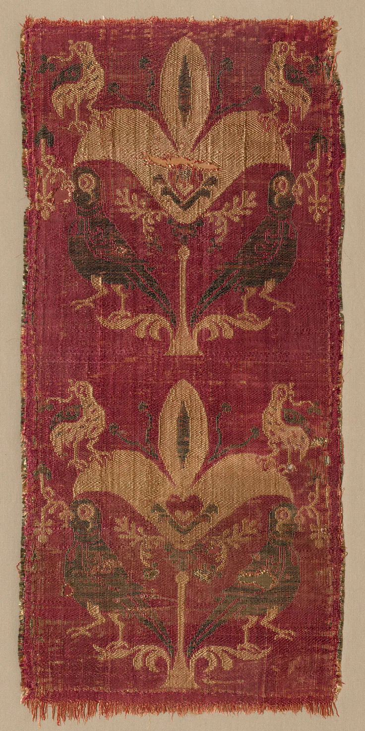 Palmettes and Birds from a Tunic or Curtain: textile, 500s–600s.