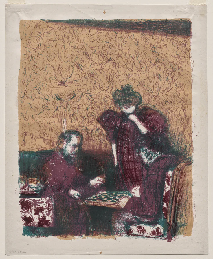 The Game of Checkers: color lithograph by Édouard Vuillard, 1899.